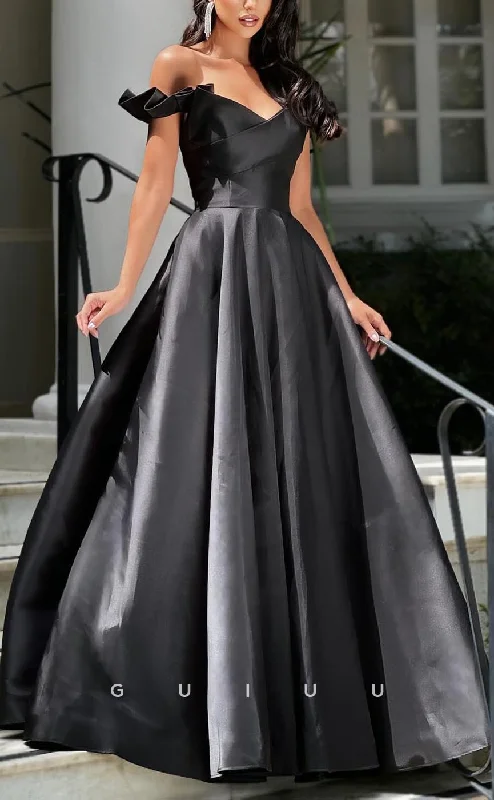 G3621 - Classic & Timeless A-Line Off Shoulder Draped Floor-Length Evening Gown Prom Dress