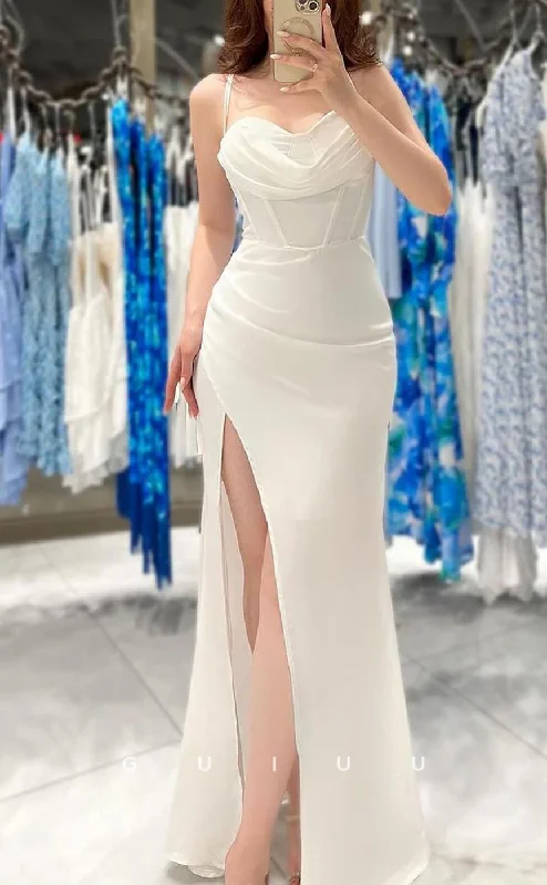 G3673 - Sexy Sheath Sweetheart Draped Party Prom Dress with High Side Slit