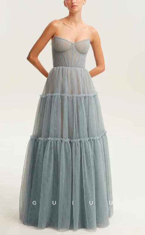 G4317 - Chic & Modern A-Line Sweetheart Strapless Pleated Evening Party Prom Dress