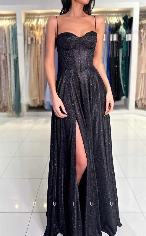 G4378 - Chic & Modern A-Line Sweetheart Straps Draped Evening Gown Prom Dress with High Side Slit