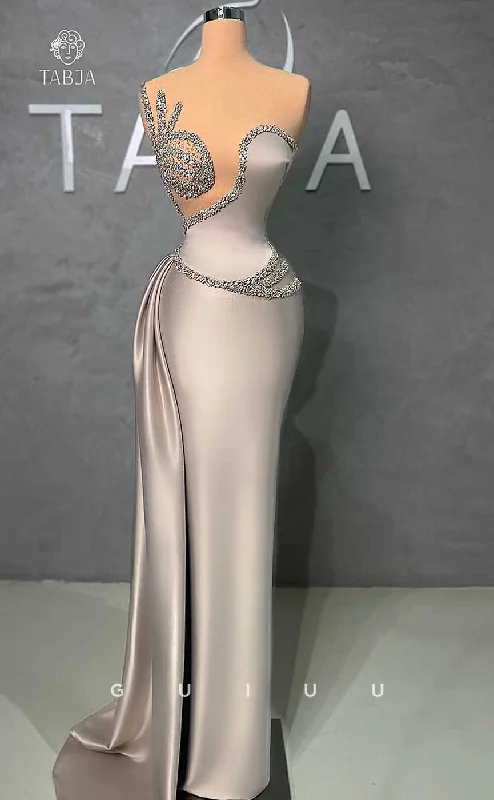 G4614 -  Unique Mermaid Sleeveless Crystal Formal Prom Dress with Train