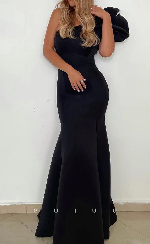 G4698 - Mermaid One Shoulder Sleeveless Black Formal Evening Prom Dress