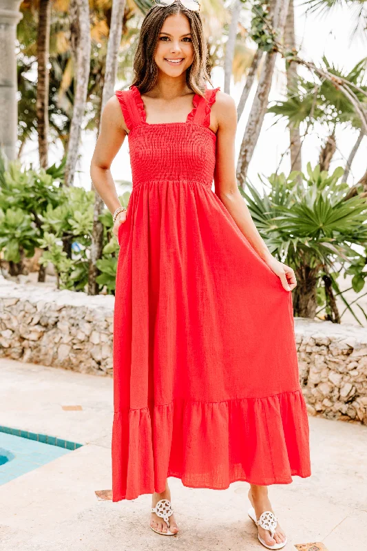 Easy Love Red Smocked Maxi Dress