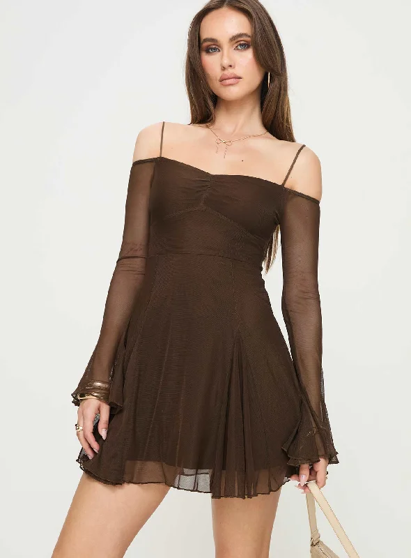 Fortin Off The Shoulder Mini Dress Chocolate