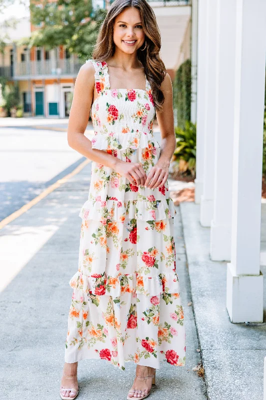 Happy For You Ivory White Floral Maxi Dress