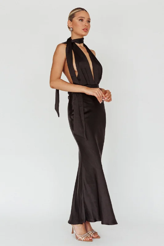 Italia Azure Halterneck Maxi Dress Black