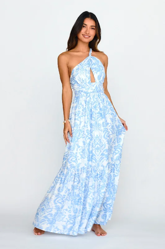 Kamali One-Shoulder Keyhole Maxi Dress Blue