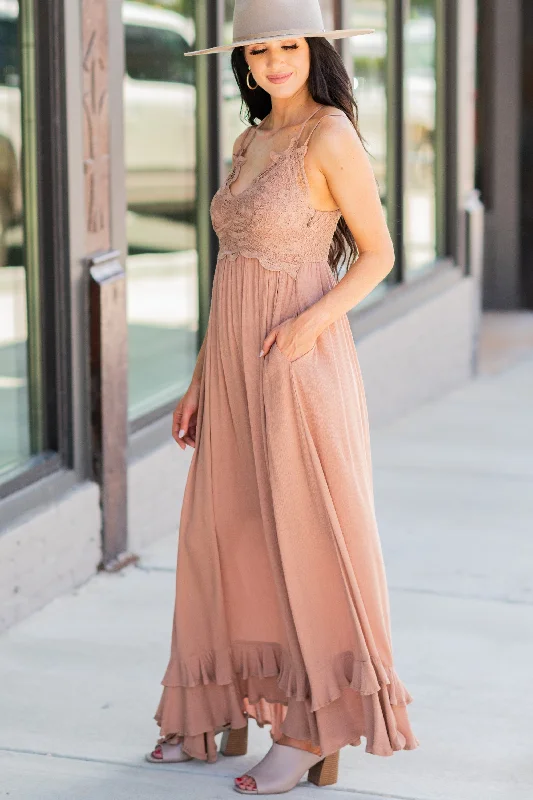 Lock Eyes Clay Orange Crochet Maxi Dress