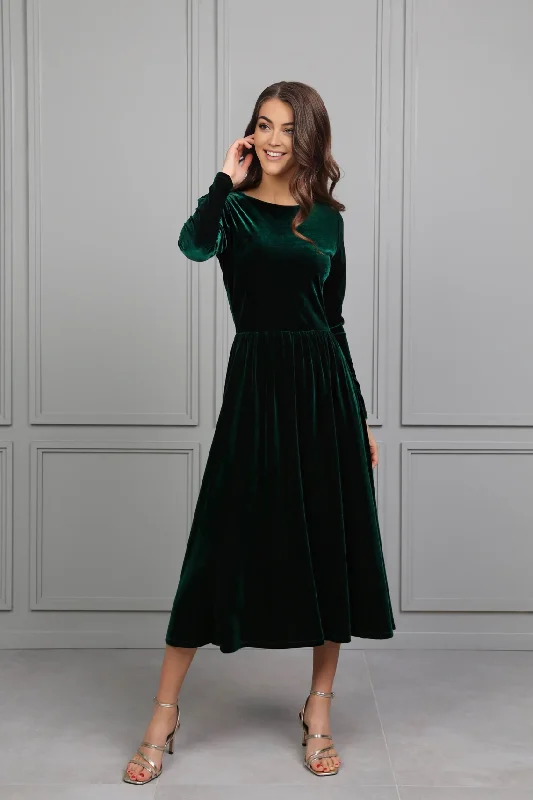 Long Sleeves Velvet Midi Dress Evening Dress Wedding Guest Dress Cocktail Dress Elegant Formal Dress