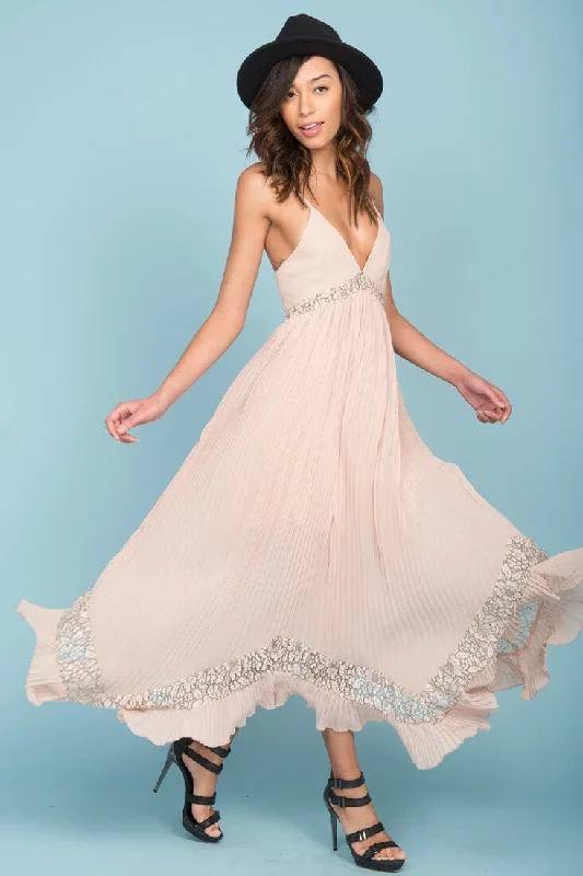 Luna Ruffled Maxi Dress Beige