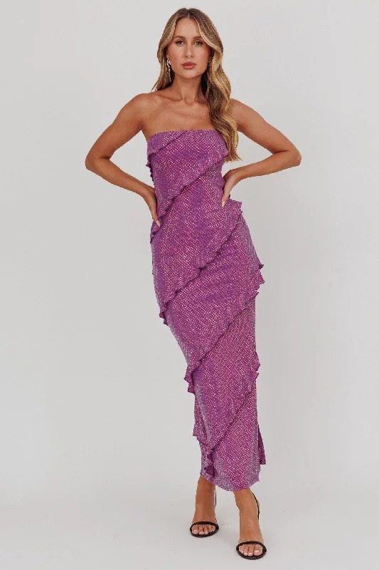 Metrics Strapless Frill Maxi Dress Purple