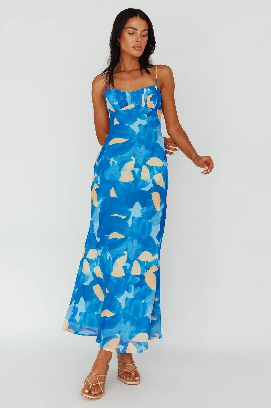 Nerida Twist Back Maxi Dress Print Blue