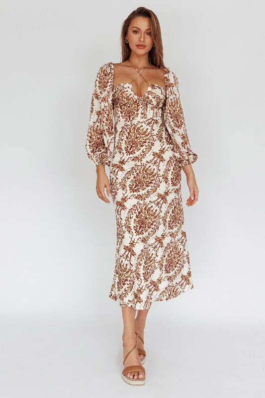 Nyree Long Sleeve Maxi Dress Floral Brown