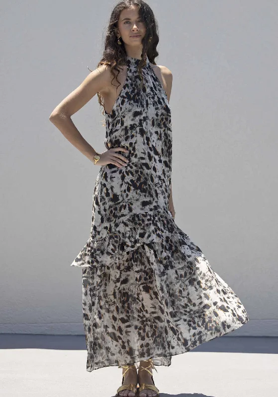 Panthera Animal Print Halter Maxi Dress