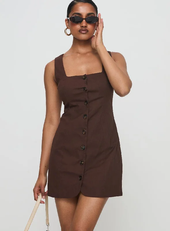 Rodrigo Button Through Mini Dress Chocolate