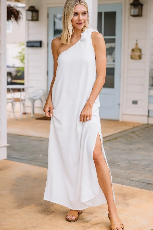 See You Coming White One Shoulder Maxi Dress