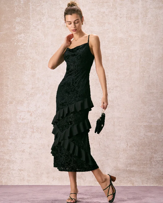 The Black V-Neck Ruffle Tiered Maxi Dress