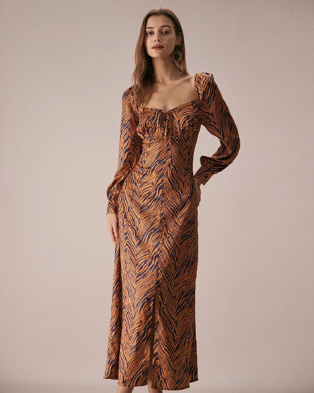 The Brown Sweetheart Neck Zebra Maxi Dress