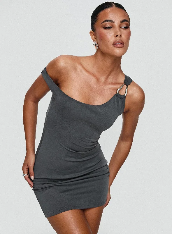 True Desires Off The Shoulder Mini Dress Grey