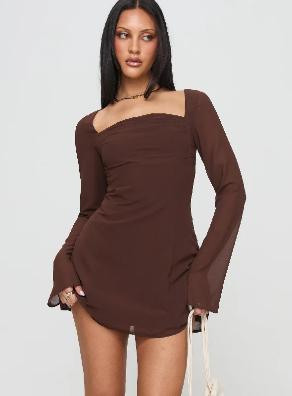 Valentin Long Sleeve Mini Dress Chocolate