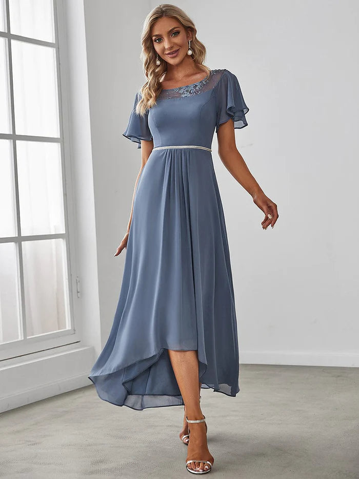 Women's Casual Boat Neck A-Line Midi Dress with Irregular Hem