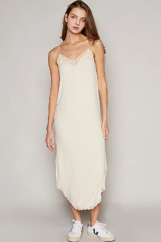 Toula Lace Trim Midi Dress (Almond Cream)