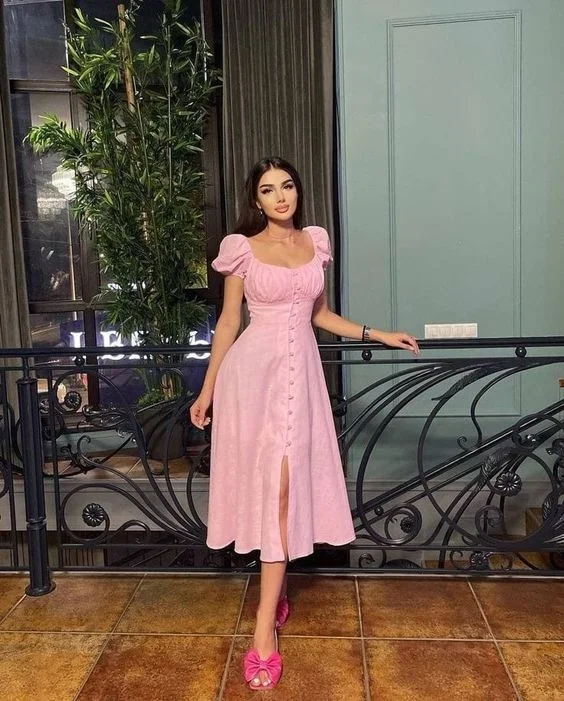 Vintage Pink Midi-length Party Dress cc887