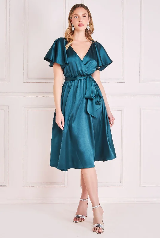 Goddiva Flutter Sleeve With Elastic Midi Dress