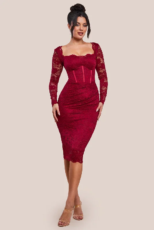 Goddiva Scalloped Lace Corset Bodice Midi Dress