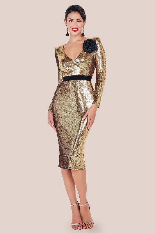 Goddiva Liquid Sequin Midi With Corsage