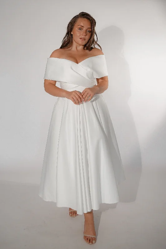 Plus Size Satin Midi Wedding Dress Cameron