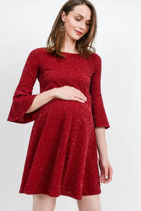 Lurex Bell Sleeve Midi Maternity Dress