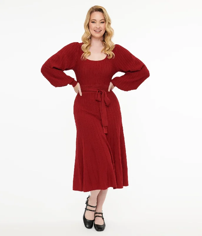 Burgundy Keep Looking Up Sweater Midi Dress