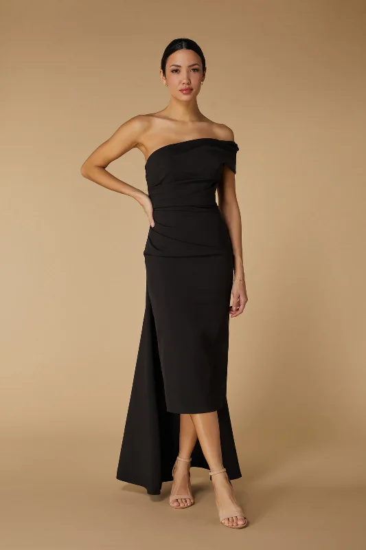 Greer Off Shoulder Midi Dress with Drape Detail