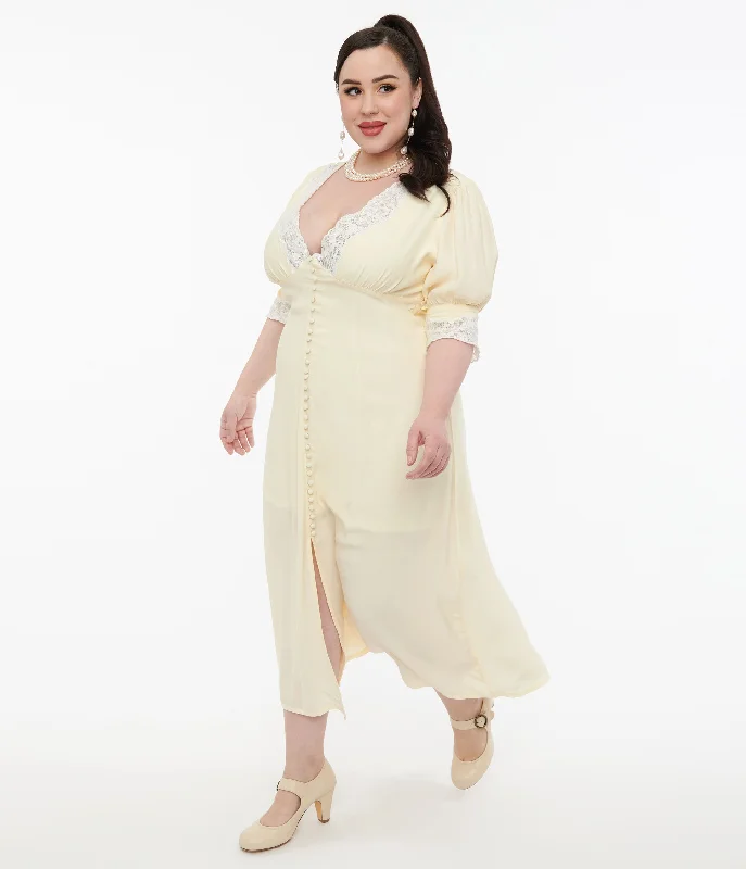 Plus Size 1930s Cream & White Lace Midi Dress