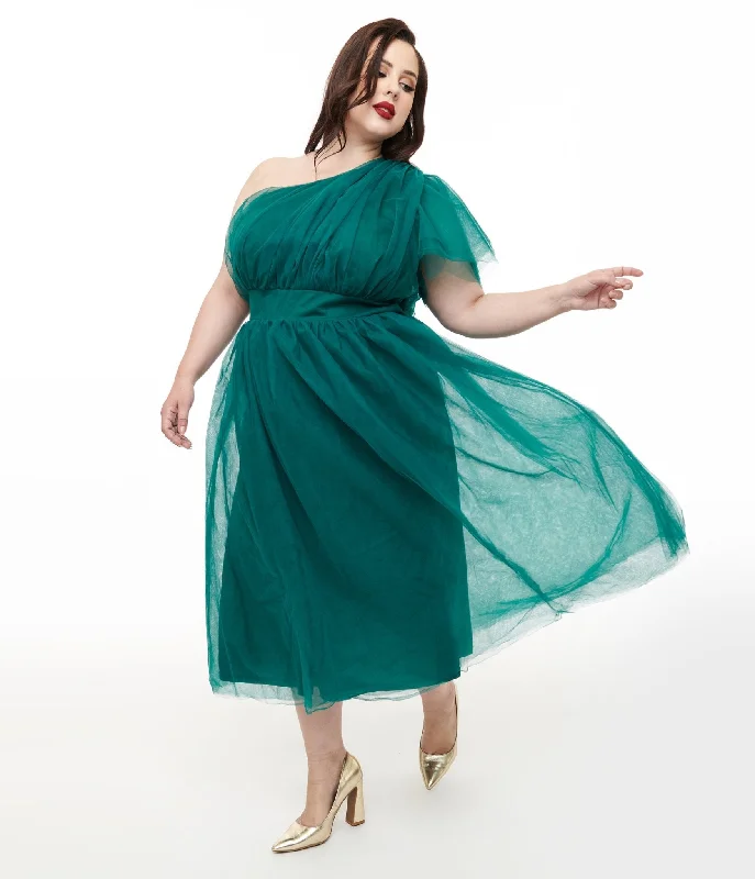 Plus Size Emerald Tulle Lively Charm Midi Dress